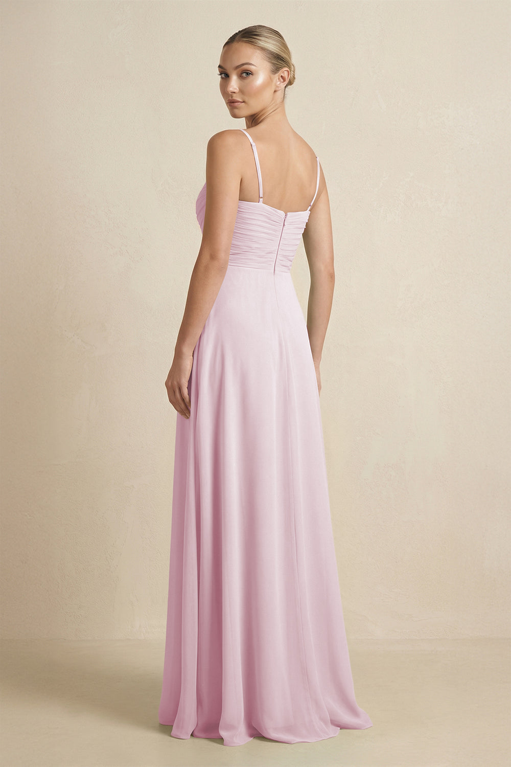 V-Neck A-Line Chiffon Pleated Bridesmaid Dress in Candy Pink