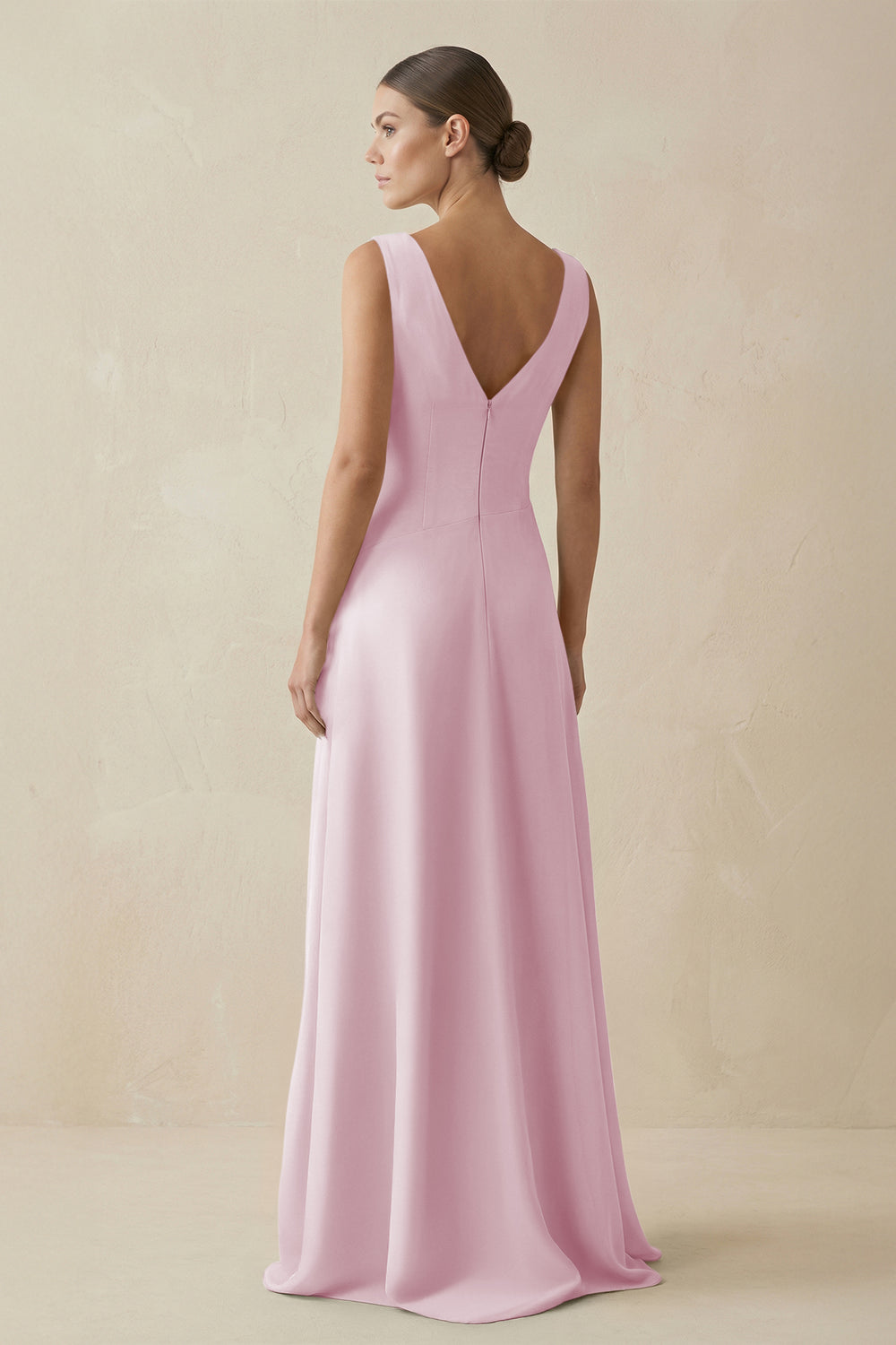 V-Neck A-Line Chiffon Ruffled Bridesmaid Dress in Candy Pink