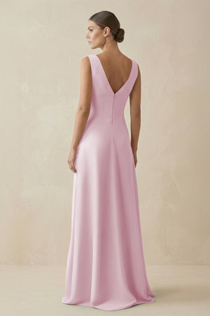 Candy Pink V-Neck A-Line Chiffon Ruffled Bridesmaid Dress (2) | KISSBRIDAL