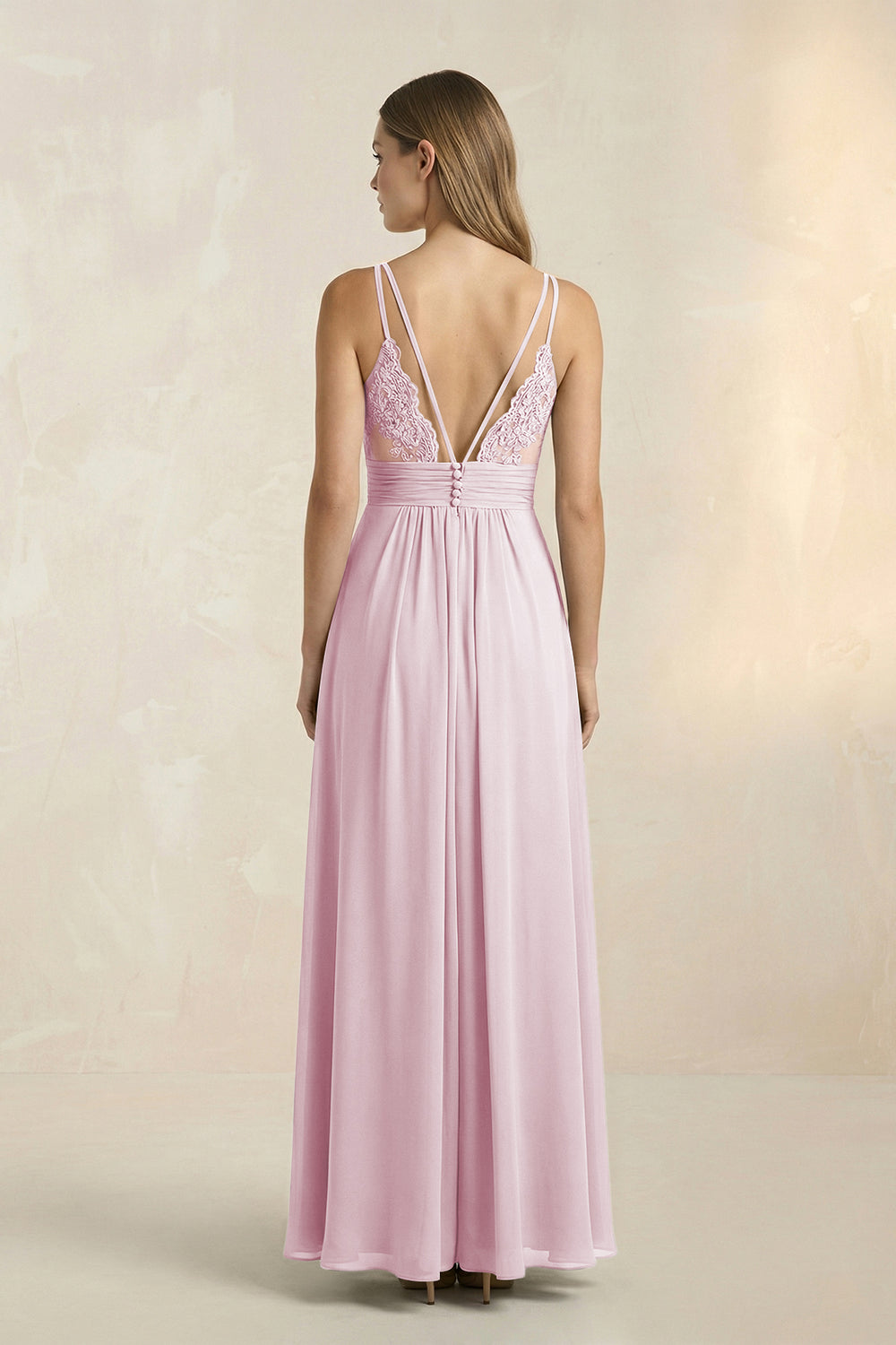 V-Neck A-Line Pleated Chiffon Bridesmaid Dress in Candy Pink