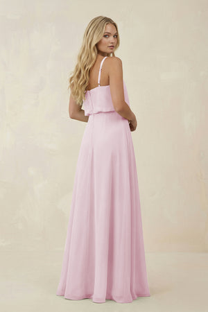 Candy Pink V-Neck Blouson A-Line Chiffon Bridesmaid Dress (2) | KISSBRIDAL