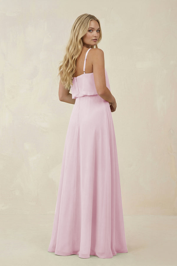 Candy Pink V-Neck Blouson A-Line Chiffon Bridesmaid Dress (2) | KISSBRIDAL