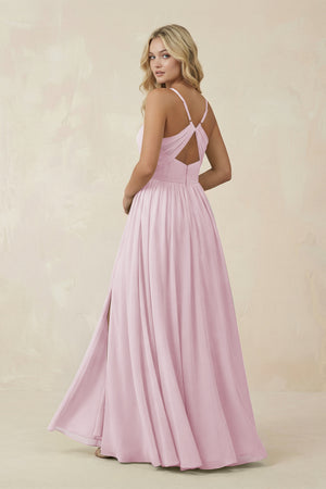 Candy Pink V-Neck Spaghetti Strap A-Line Chiffon Bridesmaid Dress (2) | KISSBRIDAL