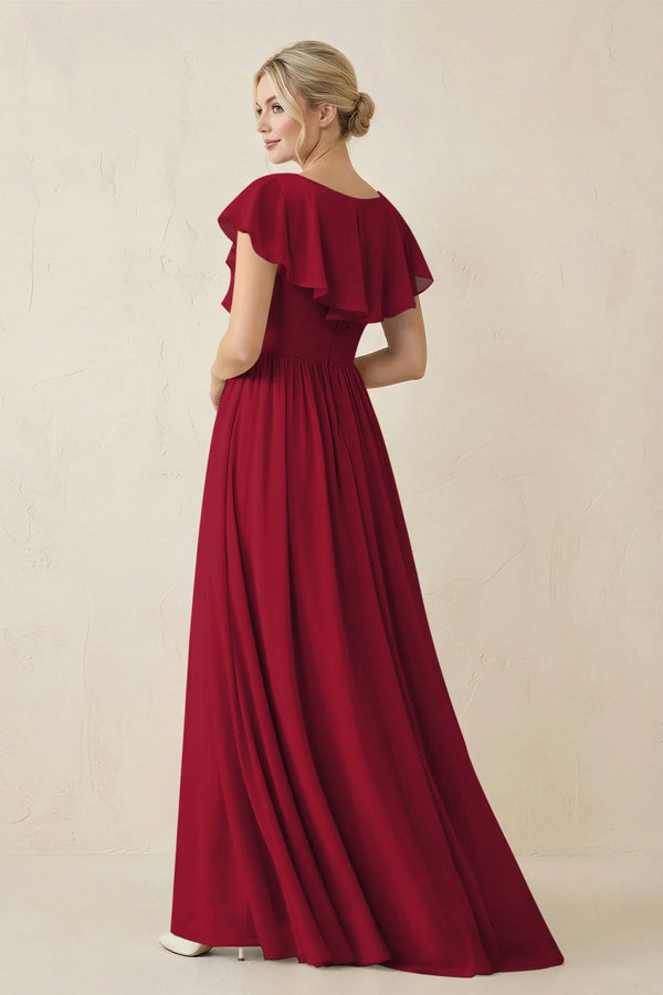 Cap Sleeve A-Line Ruffled Chiffon Bridesmaid Dress in Berry - SHE IS ME BRIDESMAID DRESSES