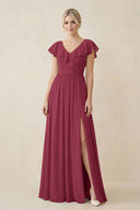 Cap Sleeve A-Line Ruffled Chiffon Bridesmaid Dress in Desert Rose - SHE IS ME BRIDESMAID DRESSES