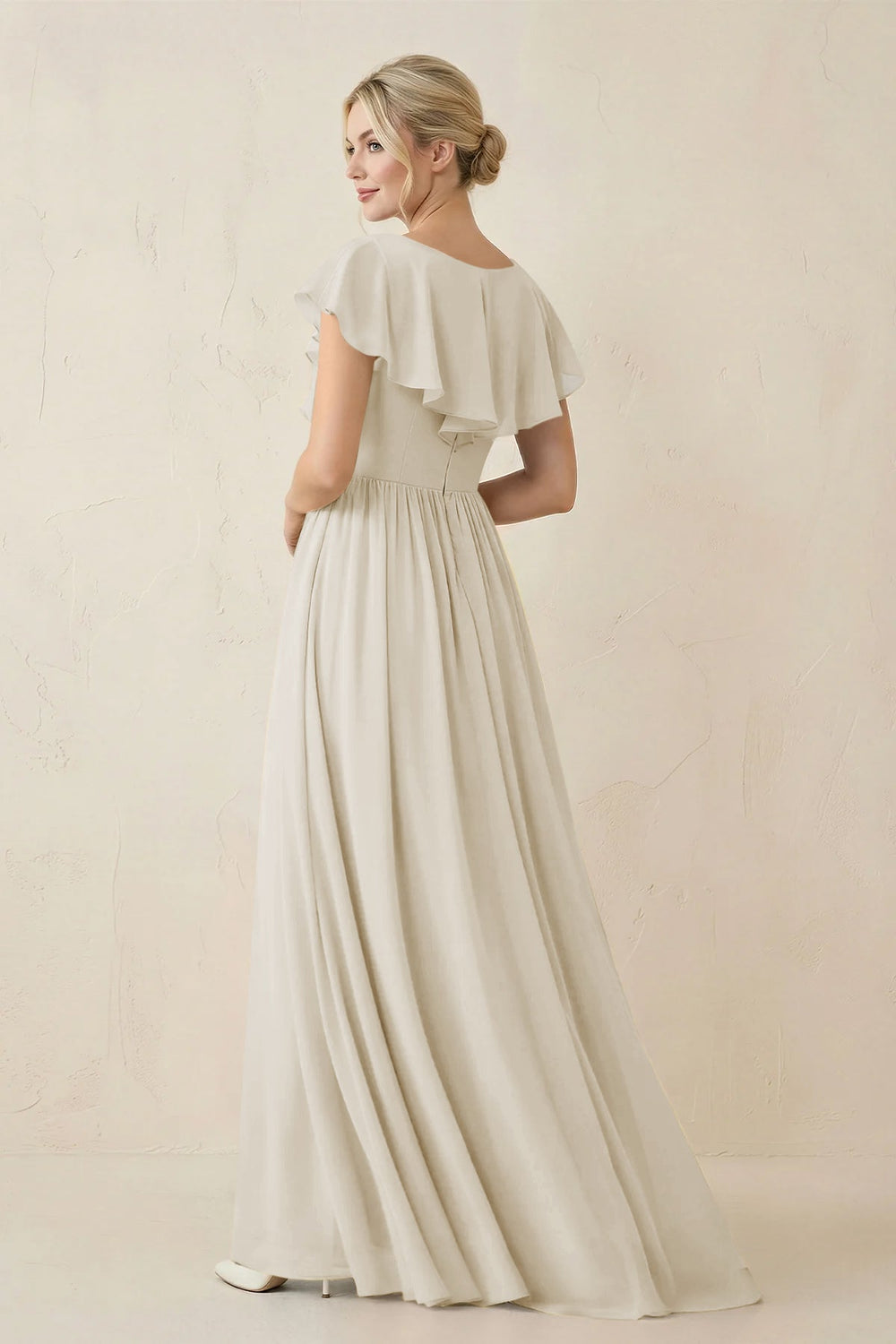 Cap Sleeve A-Line Ruffled Chiffon Bridesmaid Dress in Dove Gray - KISS BRIDAL BRIDESMAID DRESSES