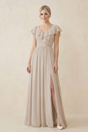 Cap Sleeve A-Line Ruffled Chiffon Bridesmaid Dress in Frost - SHE IS ME BRIDESMAID DRESSES