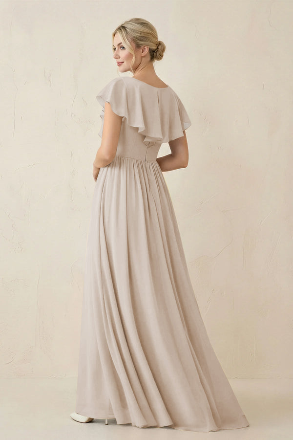 Cap Sleeve A-Line Ruffled Chiffon Bridesmaid Dress in Frost - SHE IS ME BRIDESMAID DRESSES