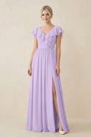 Cap Sleeve A-Line Ruffled Chiffon Bridesmaid Dress in Lavender - SHE IS ME BRIDESMAID DRESSES
