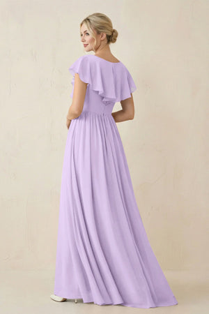 Cap Sleeve A-Line Ruffled Chiffon Bridesmaid Dress in Lavender - SHE IS ME BRIDESMAID DRESSES