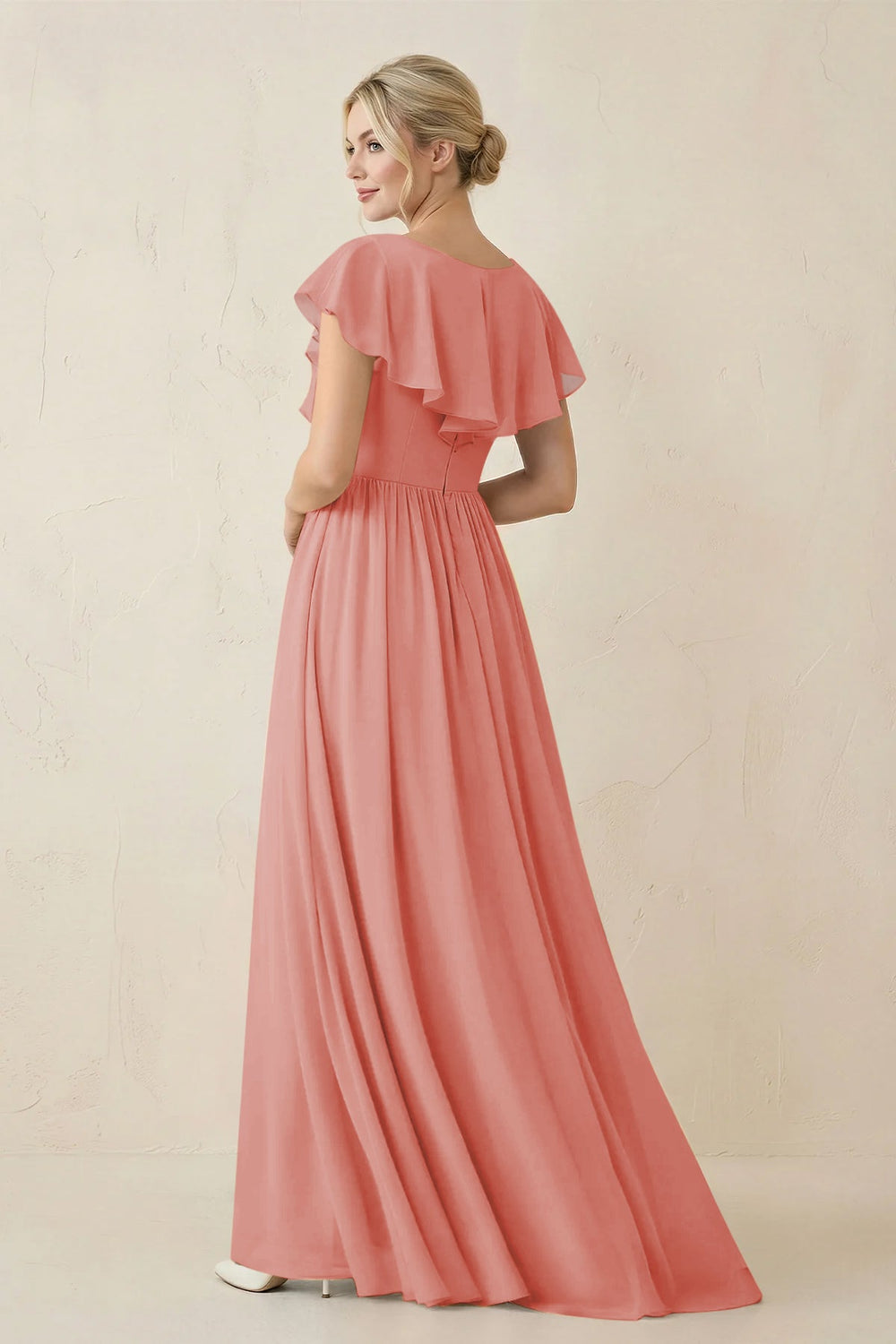 Cap Sleeve A-Line Ruffled Chiffon Bridesmaid Dress in Mulberry - KISS BRIDAL BRIDESMAID DRESSES