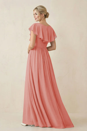 Cap Sleeve A-Line Ruffled Chiffon Bridesmaid Dress in Mulberry - SHE IS ME BRIDESMAID DRESSES