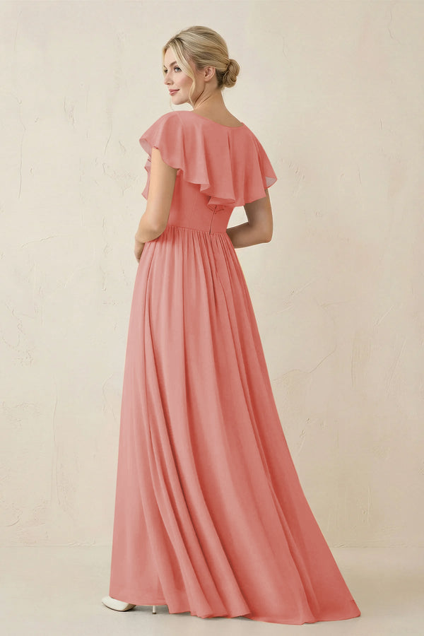 Cap Sleeve A-Line Ruffled Chiffon Bridesmaid Dress in Mulberry - SHE IS ME BRIDESMAID DRESSES