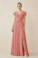 Cap Sleeve A-Line Ruffled Chiffon Bridesmaid Dress in Mulberry - SHE IS ME BRIDESMAID DRESSES