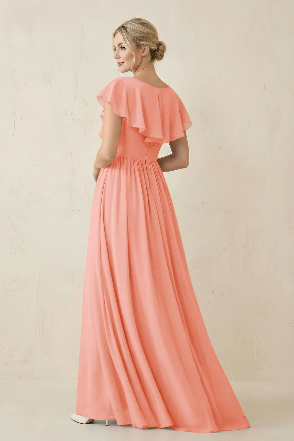 Cap Sleeve A-Line Ruffled Chiffon Bridesmaid Dress in Rosette - KISS BRIDAL BRIDESMAID DRESSES