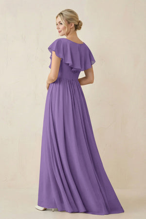 Cap Sleeve A-Line Ruffled Chiffon Bridesmaid Dress in Tahiti - SHE IS ME BRIDESMAID DRESSES