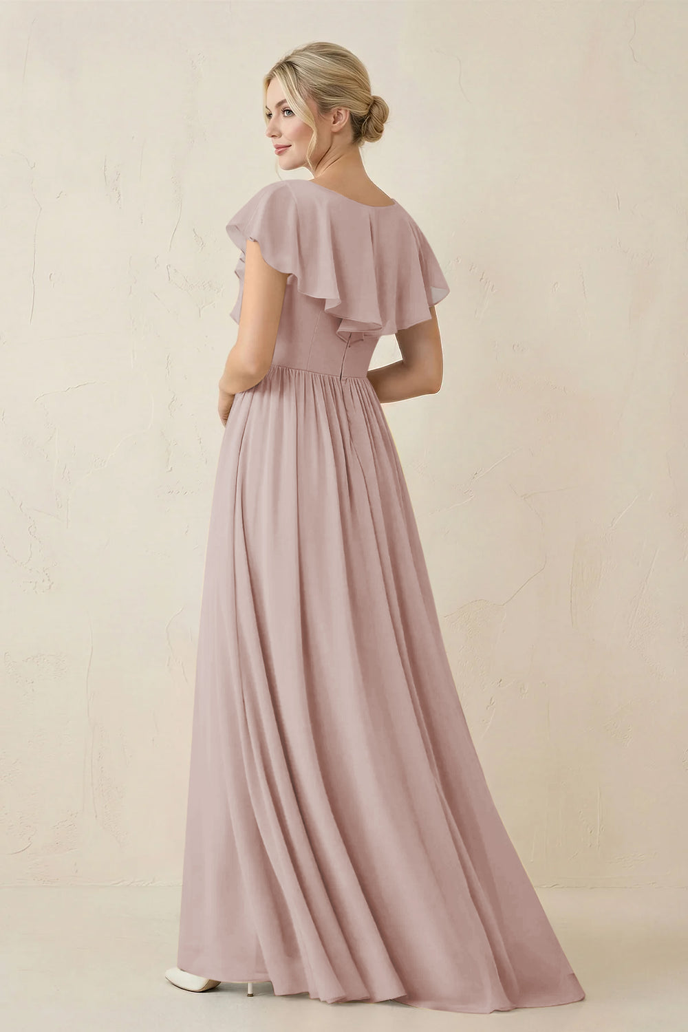 Cap Sleeve A-Line Ruffled Chiffon Bridesmaid Dress in Toffee