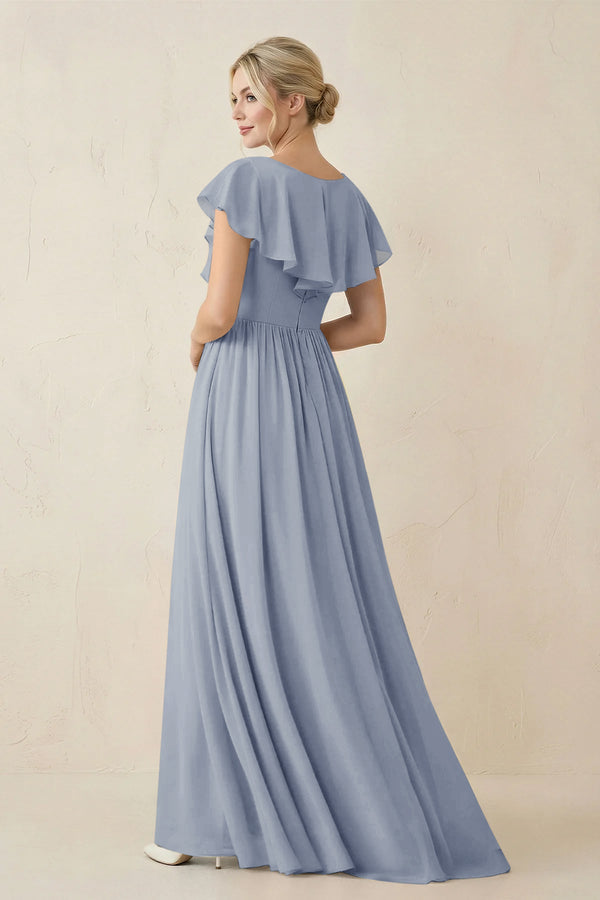 Cap Sleeve A-Line Ruffled Chiffon Bridesmaid Dress in Twilight - SHE IS ME BRIDESMAID DRESSES