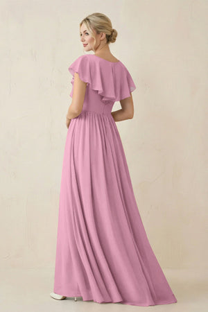 Cap Sleeve A-Line Ruffled Chiffon Bridesmaid Dress in Vintage Mauve - SHE IS ME BRIDESMAID DRESSES