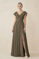 Cap Sleeve A-Line Ruffled Chiffon Bridesmaid Dress in Willow Green - SHE IS ME BRIDESMAID DRESSES