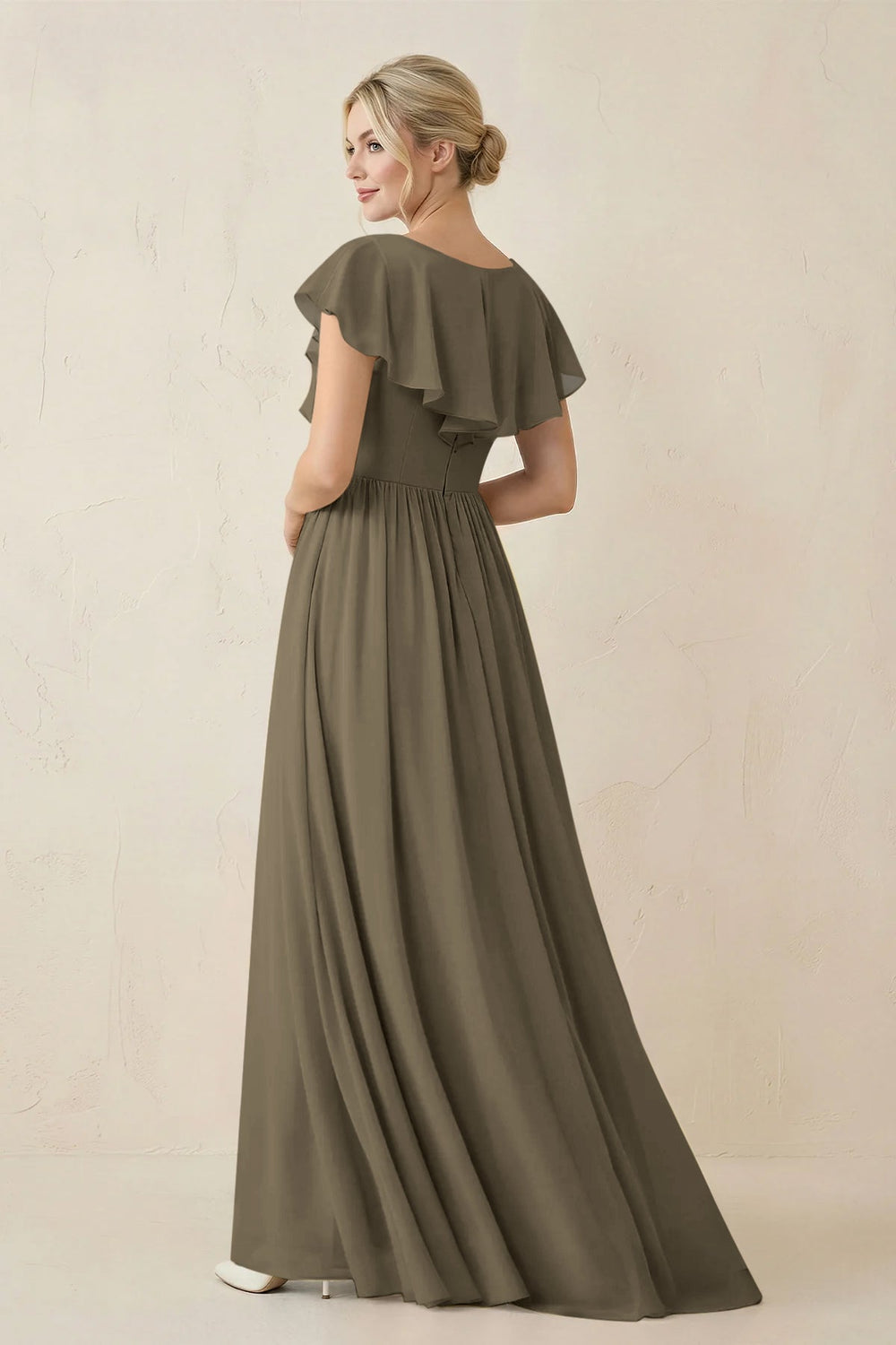 Cap Sleeve A-Line Ruffled Chiffon Bridesmaid Dress in Willow Green - KISS BRIDAL BRIDESMAID DRESSES