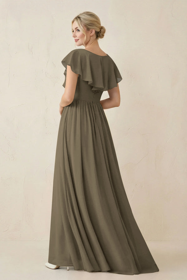 Cap Sleeve A-Line Ruffled Chiffon Bridesmaid Dress in Willow Green - SHE IS ME BRIDESMAID DRESSES