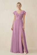 Cap Sleeve A-Line Ruffled Chiffon Bridesmaid Dress in Wisteria - SHE IS ME BRIDESMAID DRESSES