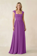 Cap Sleeve Corset A - Line Chiffon Bridesmaid Dress in Amethyst - SHE IS ME Bridesmaid Dresses