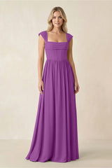 Cap Sleeve Corset A - Line Chiffon Bridesmaid Dress in Amethyst - KISS BRIDAL Bridesmaid Dresses