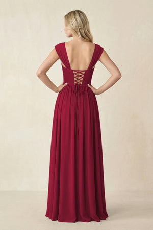 Cap Sleeve Corset A - Line Chiffon Bridesmaid Dress in Berry - SHE IS ME Bridesmaid Dresses