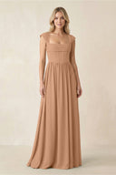 Cap Sleeve Corset A - Line Chiffon Bridesmaid Dress in Bronzer - SHE IS ME Bridesmaid Dresses
