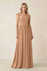 Cap Sleeve Corset A - Line Chiffon Bridesmaid Dress in Bronzer - KISS BRIDAL Bridesmaid Dresses