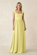 Cap Sleeve Corset A - Line Chiffon Bridesmaid Dress in Buttercup - SHE IS ME Bridesmaid Dresses