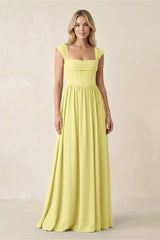 Cap Sleeve Corset A - Line Chiffon Bridesmaid Dress in Buttercup - KISS BRIDAL Bridesmaid Dresses