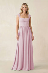 Cap Sleeve Corset A-Line Chiffon Bridesmaid Dress in Candy Pink | KISSBRIDAL