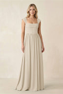 Cap Sleeve Corset A - Line Chiffon Bridesmaid Dress in Champagne - SHE IS ME Bridesmaid Dresses