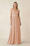 Cap Sleeve Corset A - Line Chiffon Bridesmaid Dress in Champagne Rose - SHE IS ME Bridesmaid Dresses