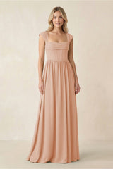 Cap Sleeve Corset A - Line Chiffon Bridesmaid Dress in Champagne Rose - KISS BRIDAL Bridesmaid Dresses