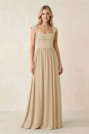 Cap Sleeve Corset A-Line Chiffon Bridesmaid Dress in Champagne | KISSBRIDAL