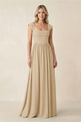 Cap Sleeve Corset A-Line Chiffon Bridesmaid Dress in Champagne | KISSBRIDAL
