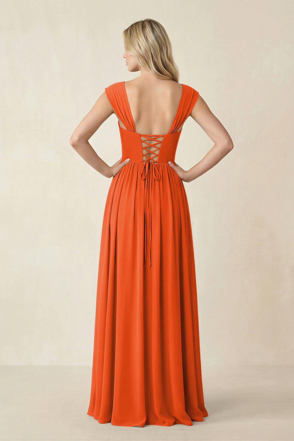 Cap Sleeve Corset A-Line Chiffon Bridesmaid Dress in Cinnamon