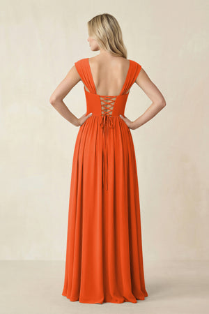 Cap Sleeve Corset A-Line Chiffon Bridesmaid Dress in Cinnamon (2) | KISSBRIDAL