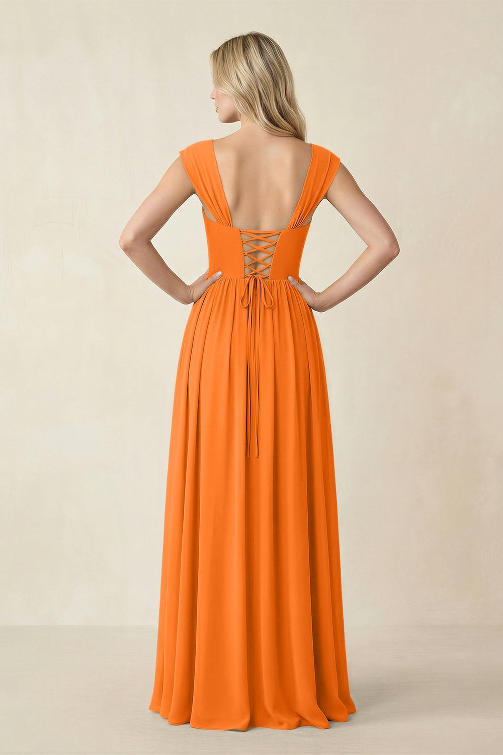 Cap Sleeve Corset A - Line Chiffon Bridesmaid Dress in Cinnamon - KISS BRIDAL Bridesmaid Dresses