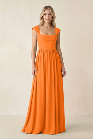 Cap Sleeve Corset A - Line Chiffon Bridesmaid Dress in Cinnamon - SHE IS ME Bridesmaid Dresses