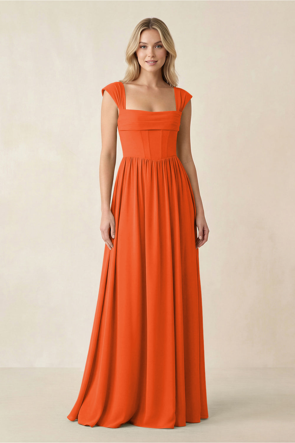 Cap Sleeve Corset A-Line Chiffon Bridesmaid Dress in Cinnamon