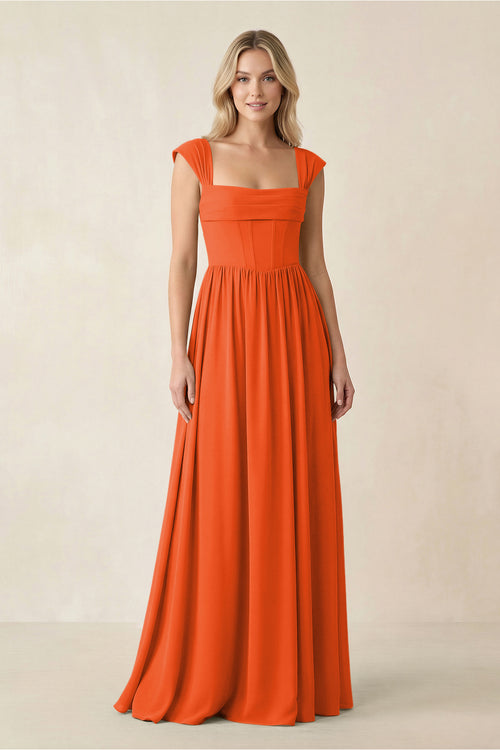Cap Sleeve Corset A-Line Chiffon Bridesmaid Dress in Cinnamon | KISSBRIDAL