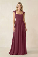 Cap Sleeve Corset A-Line Chiffon Bridesmaid Dress in Desert Rose | KISSBRIDAL