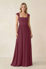 Cap Sleeve Corset A-Line Chiffon Bridesmaid Dress in Desert Rose | KISSBRIDAL