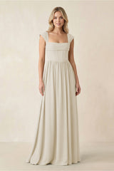 Cap Sleeve Corset A - Line Chiffon Bridesmaid Dress in Dove Gray - KISS BRIDAL Bridesmaid Dresses