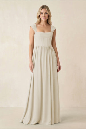 Cap Sleeve Corset A - Line Chiffon Bridesmaid Dress in Dove Gray - SHE IS ME Bridesmaid Dresses